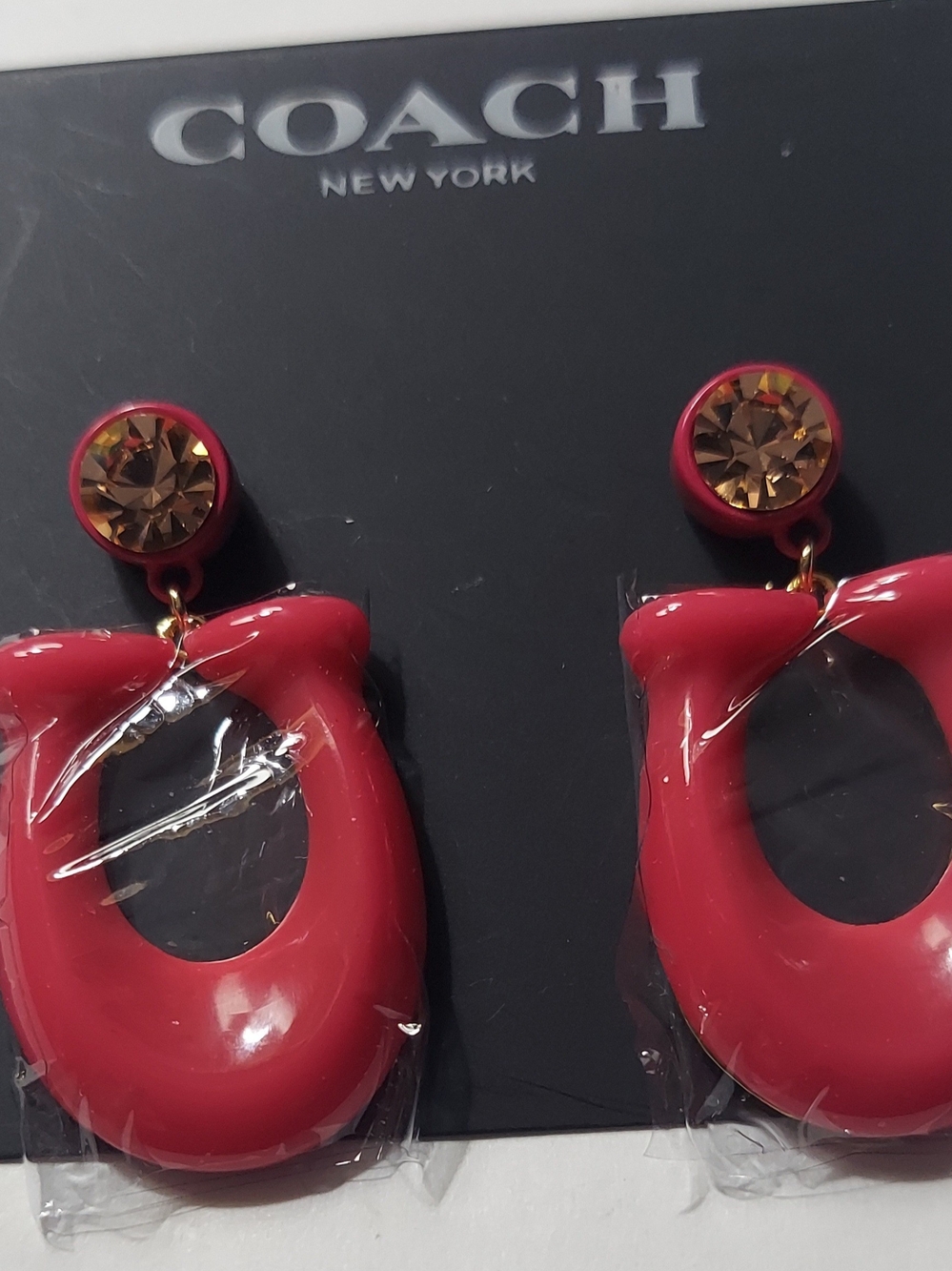 Pink Resin Drop Earrings with Crystal Accent
